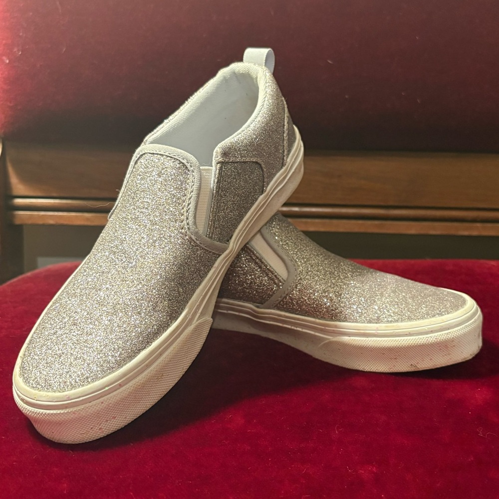 Silver Glitter Slip-On Vans